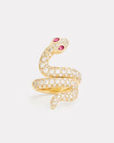 Diamond Snake Ring with Ruby Eyes