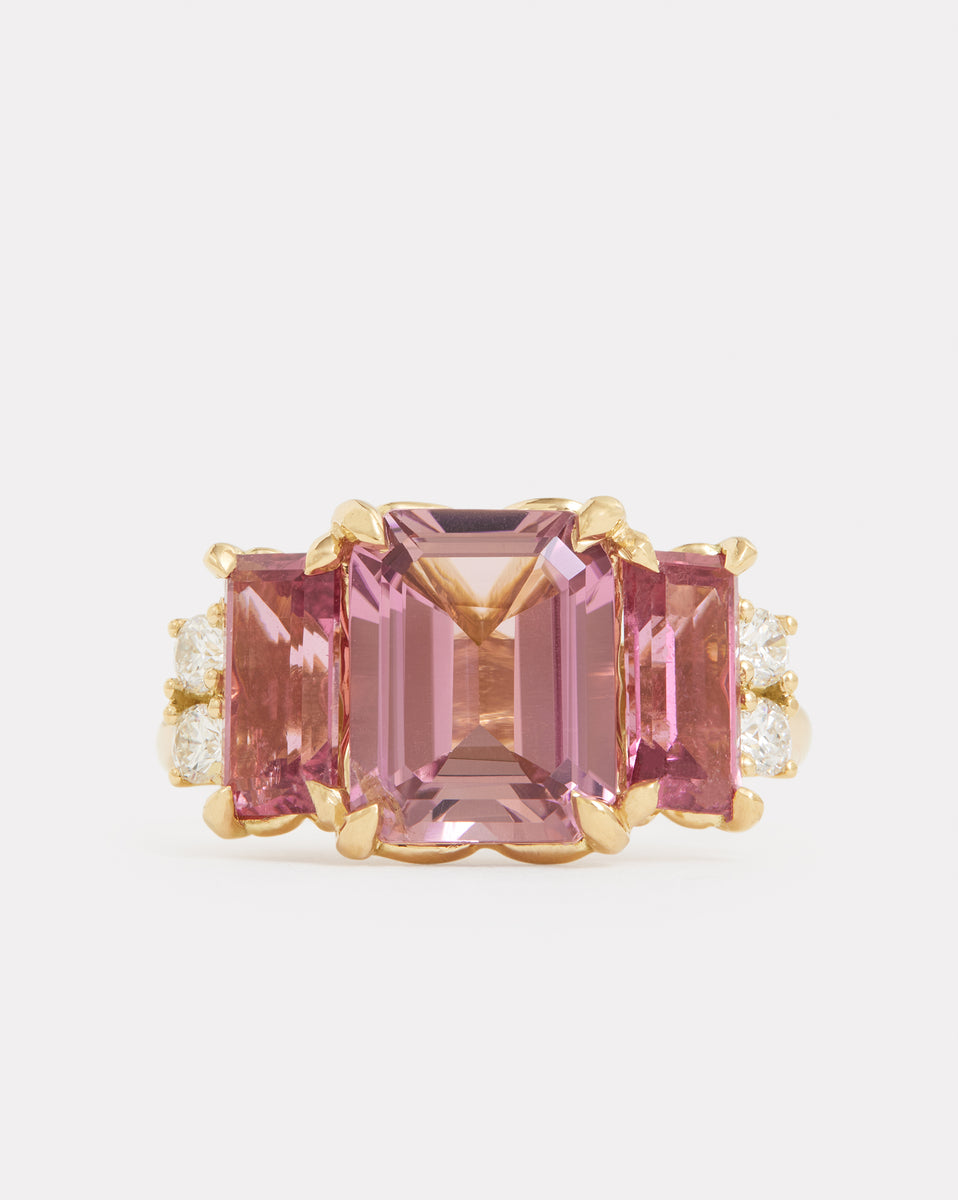 Emerald Cut Ring with Pink Tourmaline and Diamonds