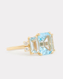 Emerald Cut Ring with Sky Blue Topaz, Aquamarine, and Diamonds
