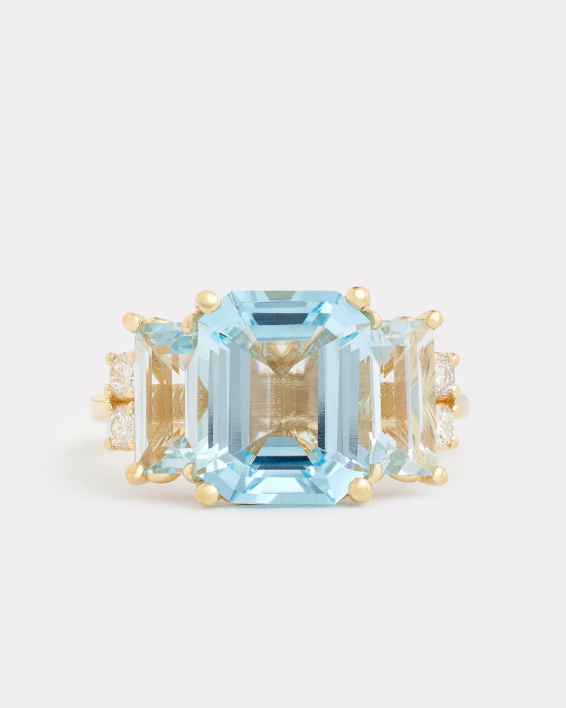 Emerald Cut Ring with Sky Blue Topaz, Aquamarine, and Diamonds