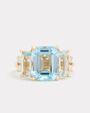 Emerald Cut Ring with Sky Blue Topaz, Aquamarine, and Diamonds