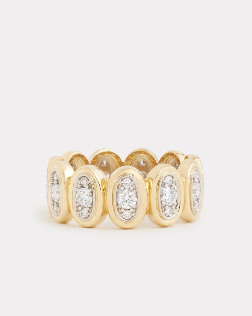 Yellow and White Gold Oval Ring with Diamonds