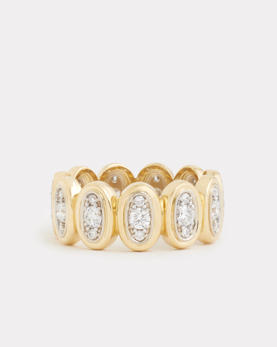 Yellow and White Gold Oval Ring with Diamonds