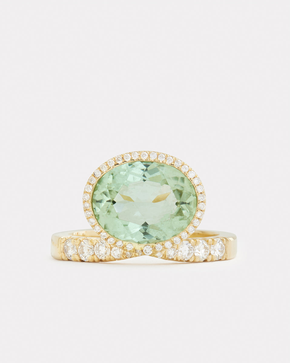 Elevated Oval Ring with Green Tourmaline and Diamonds