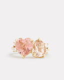 Pink Tourmaline Heart and Morganite Pear Shape Ring with Diamonds