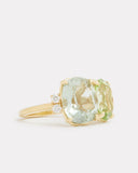Green Tourmaline Oval and Cushion Cut Ring with Diamonds