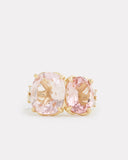 Light Pink Tourmaline Oval and Cushion Cut Ring with Diamonds