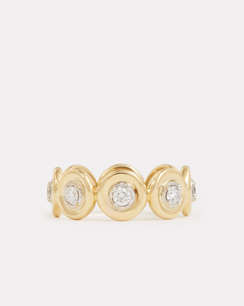 Yellow and White Gold Linked Round Diamond Band
