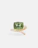 Script Ring with Cushion Cut Green Tourmaline and Diamonds
