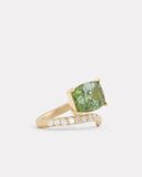 Script Ring with Cushion Cut Green Tourmaline and Diamonds