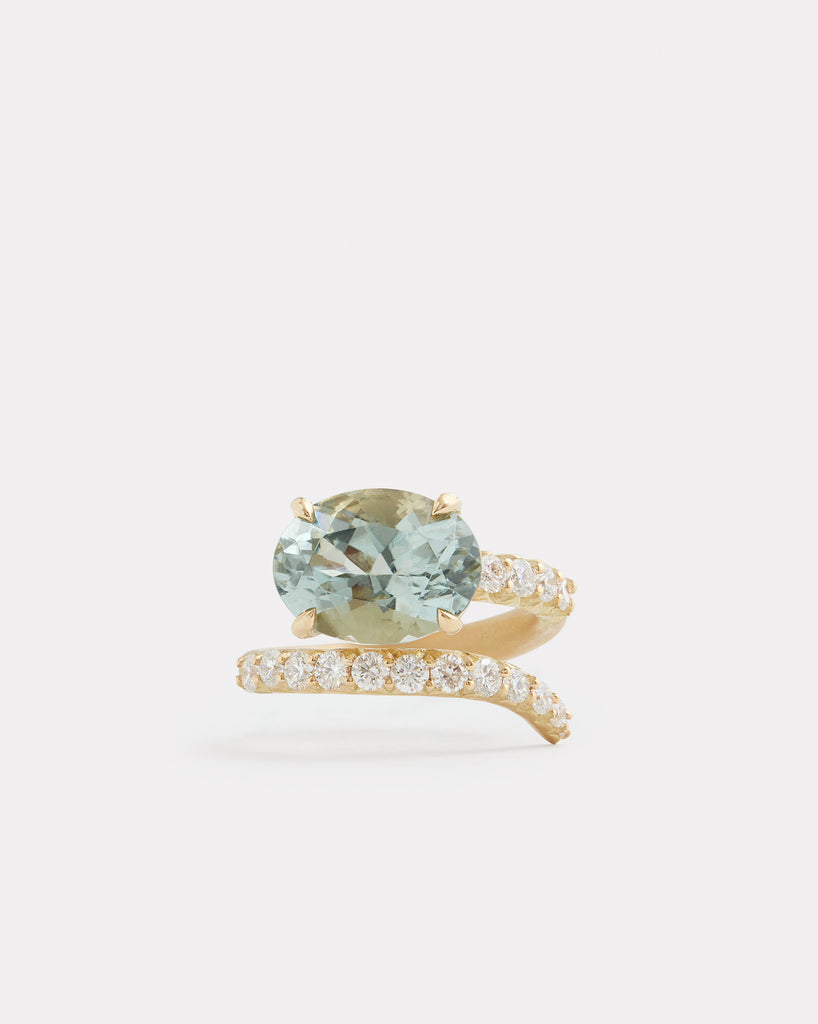 Script Ring with Light Green Tourmaline Oval and Diamonds
