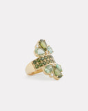 Pear Shape Green Tourmaline and Diamond Mirrored Ring