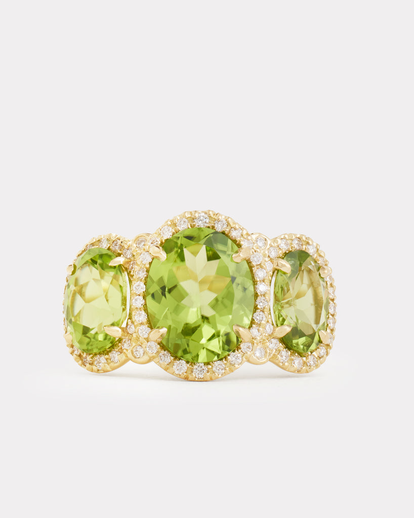 Peridot Oval Ring with Diamonds