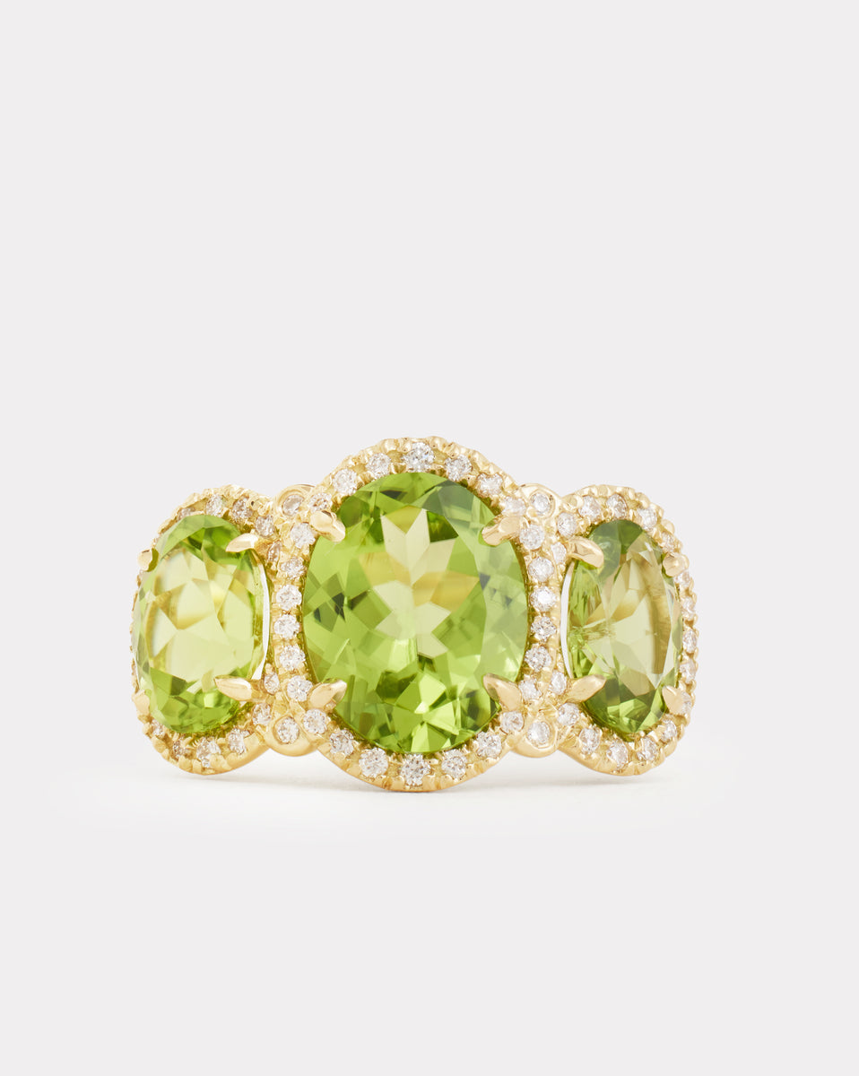 Peridot Oval Ring with Diamonds