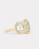 Sky Blue Topaz and Aquamarine Oval Ring with Diamonds