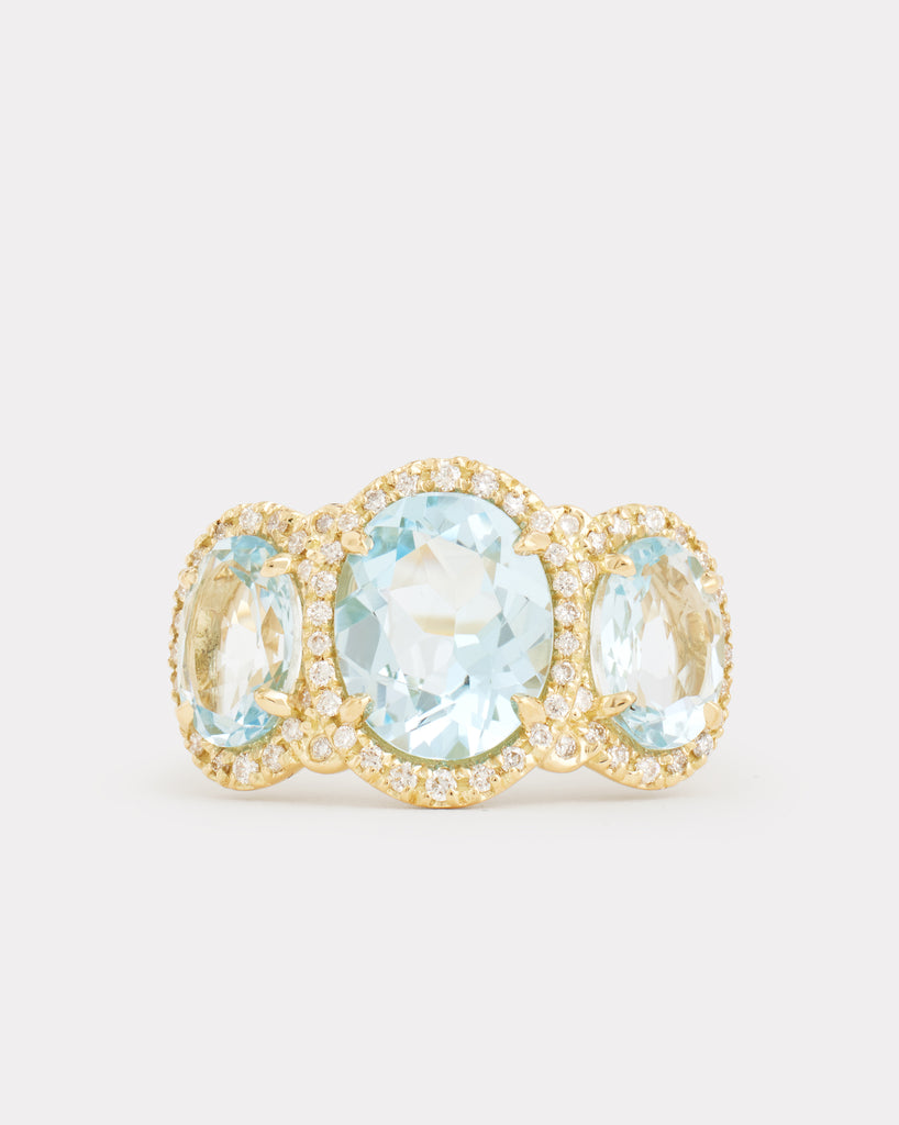 Sky Blue Topaz and Aquamarine Oval Ring with Diamonds