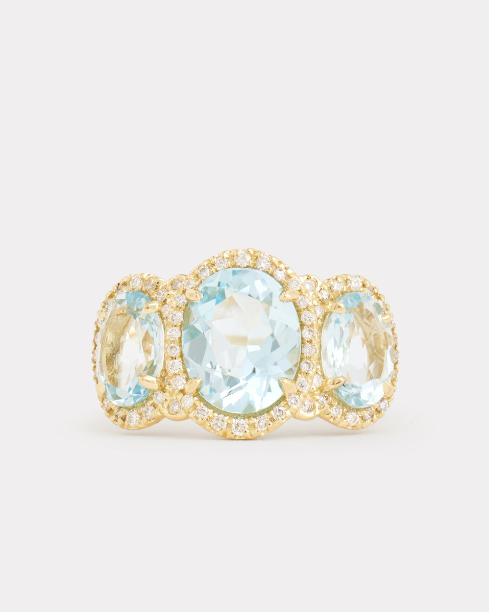 Sky Blue Topaz and Aquamarine Oval Ring with Diamonds
