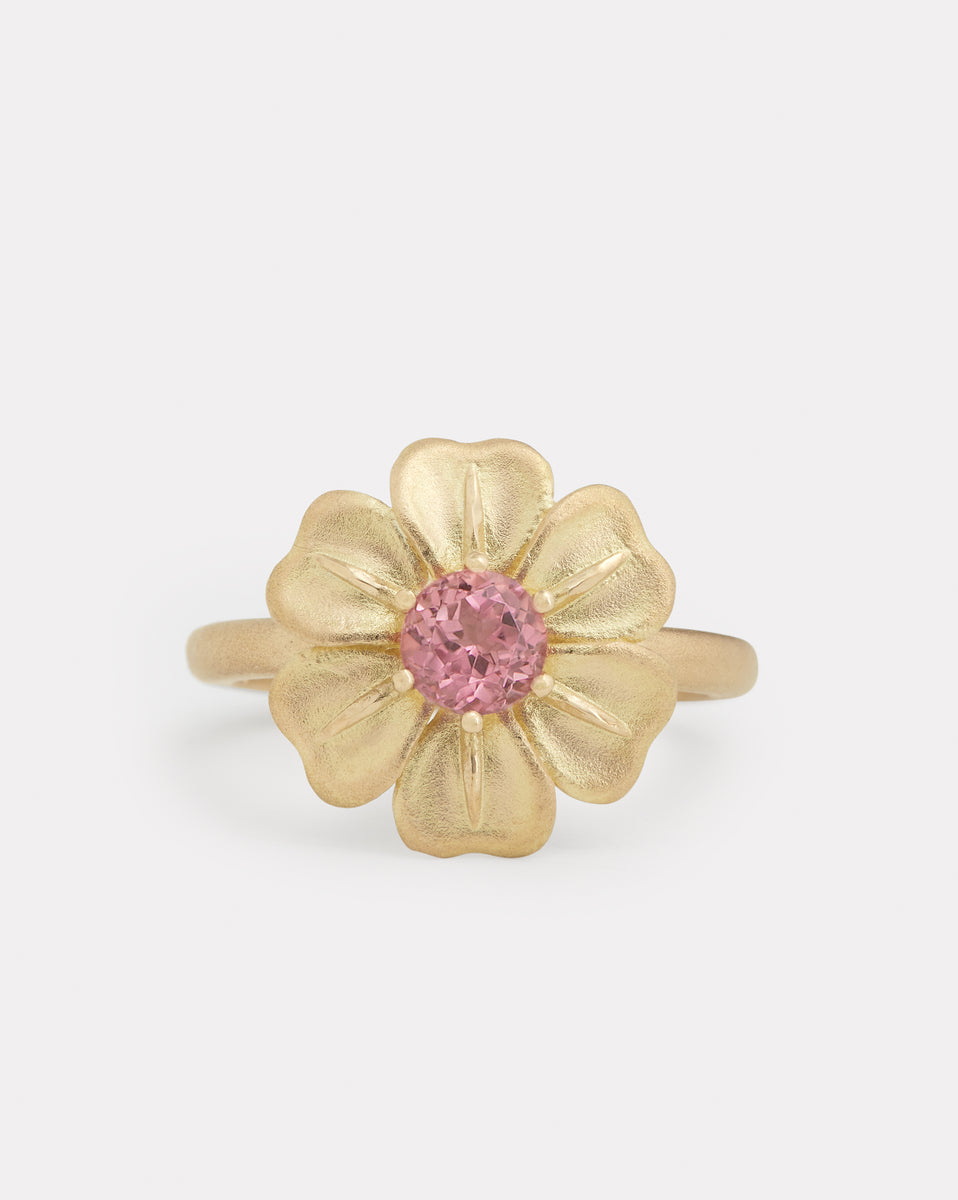 Flower Ring with Pink Tourmaline