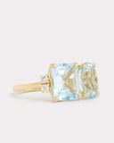 Aquamarine Oval and Sky Blue Topaz Emerald Cut Ring with Diamonds