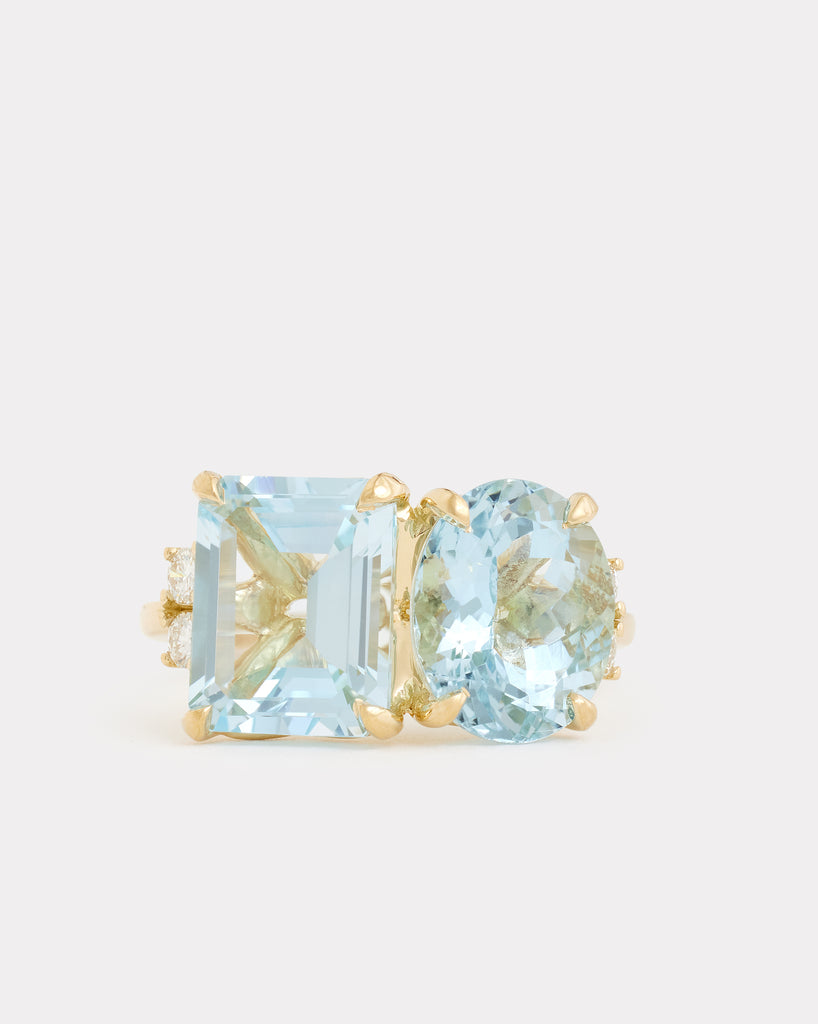 Aquamarine Oval and Sky Blue Topaz Emerald Cut Ring with Diamonds