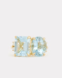Aquamarine Oval and Sky Blue Topaz Emerald Cut Ring with Diamonds