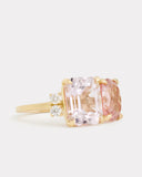Kunzite Emerald Cut and Pink Tourmaline Oval Ring with Diamonds