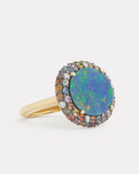 Opal Ring with Blackened Multicolor Sapphires and Diamonds