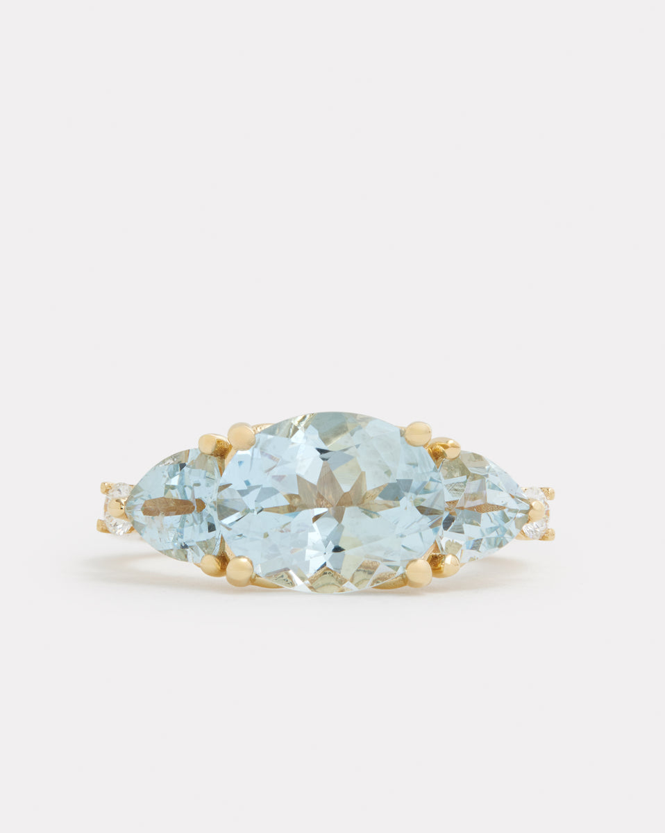 Oval and Trillion Ring with Aquamarine and Diamonds