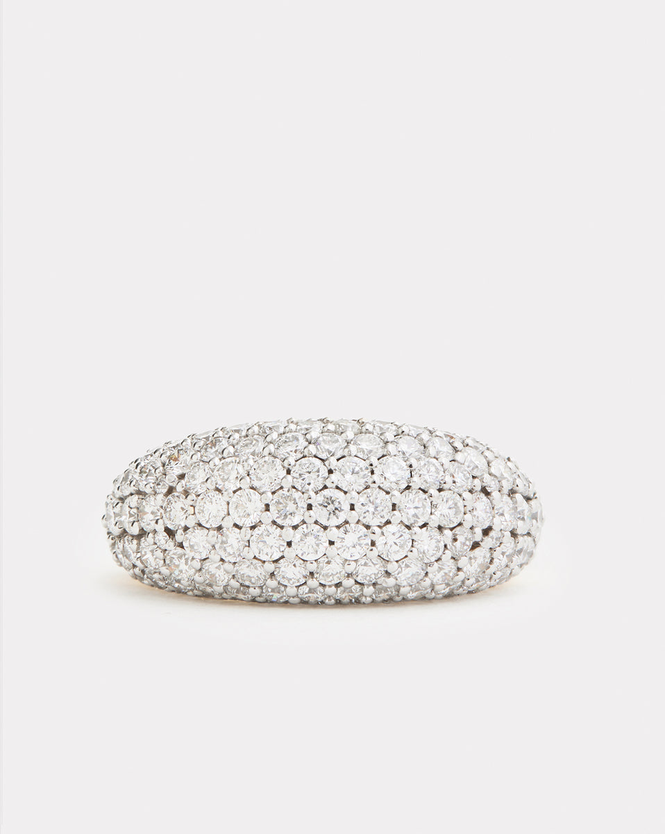 Yellow and White Gold Domed Ring with Pave Diamonds