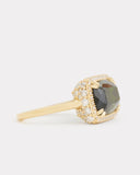 Green Tourmaline Long Cushion Cut Ring with Diamonds