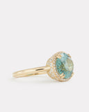 Blue Tourmaline Oval Ring with Pave Setting