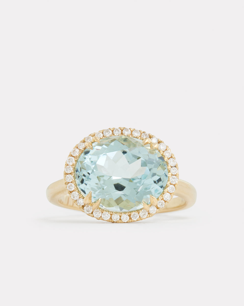 Aquamarine Oval Ring with Diamonds