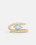 Script Ring with Diamond Shape Aquamarine and Diamonds