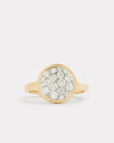 Yellow and White Gold Disc Ring with Scattered Diamonds