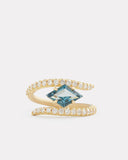 Script Ring with Diamond Shape London Blue Topaz and Diamonds