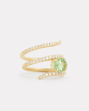 Script Ring with Oval Shaped Light Green Tourmaline and Diamonds