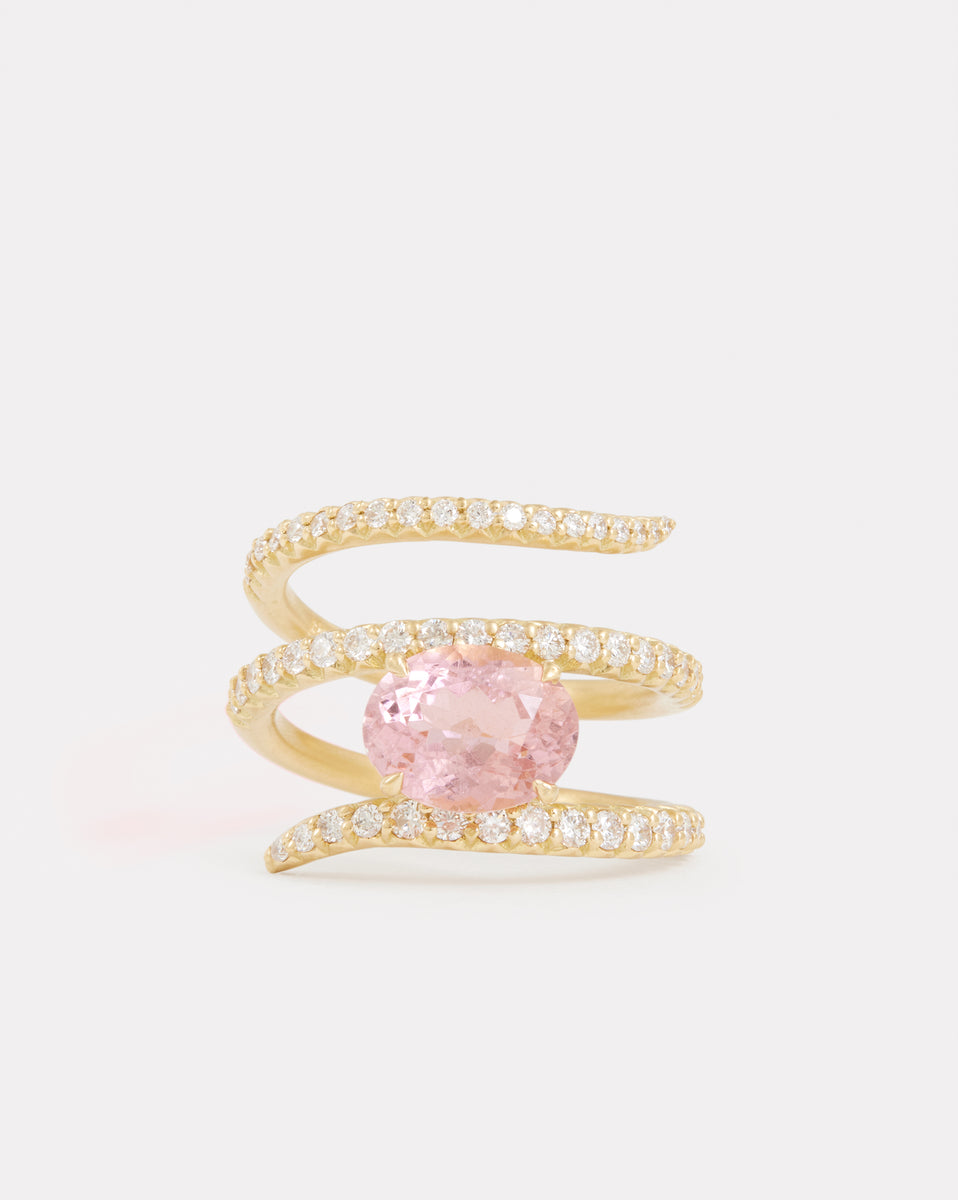 Script Ring with Light Pink Tourmaline and Diamonds