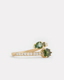 Script Ring with Green Tourmaline Pear Shapes, Rounds, and Diamonds