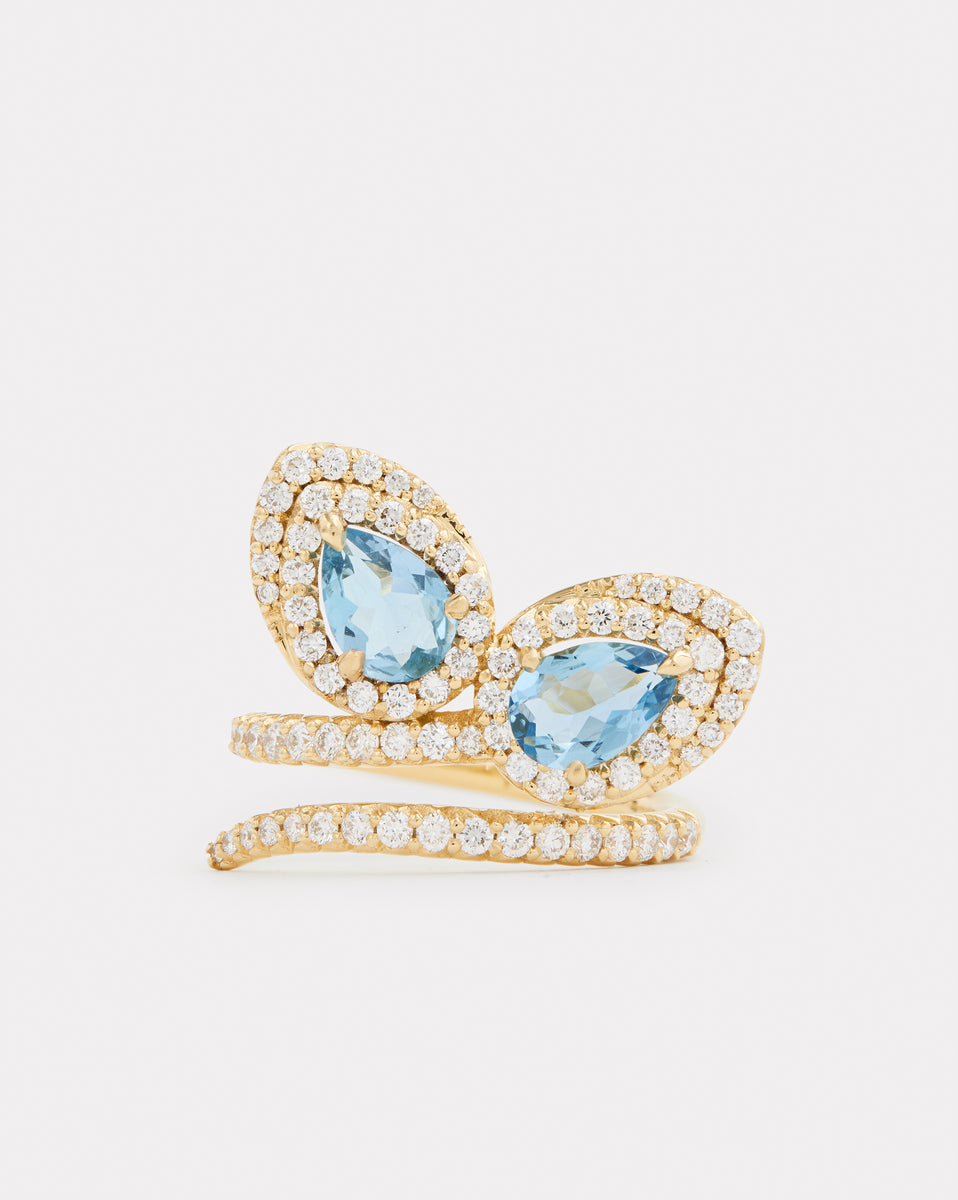 Script Petal Ring with Aquamarine and Diamonds