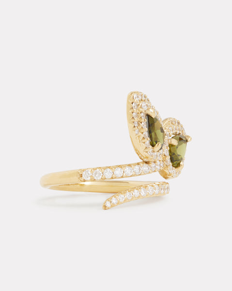 Script Petal Ring with Green Tourmaline and Diamonds