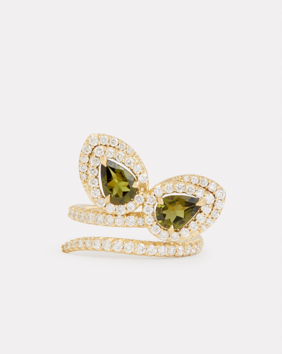 Script Petal Ring with Green Tourmaline and Diamonds
