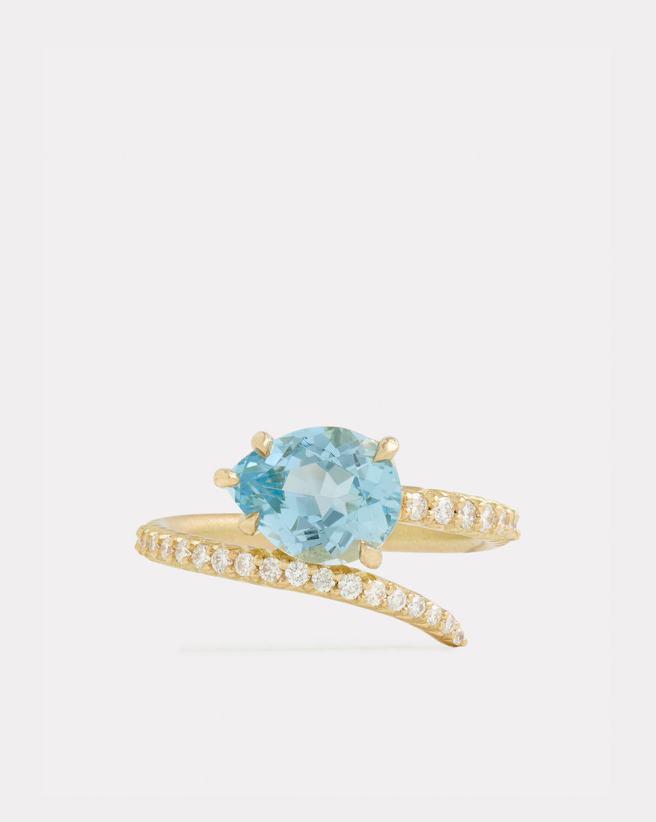 Script Ring with Sky Blue Topaz and Diamonds