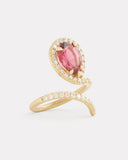 Vertical Script Pear Shape Ring with Pink Tourmaline and Diamonds