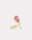 Vertical Script Pear Shape Ring with Pink Tourmaline and Diamonds