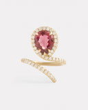 Vertical Script Pear Shape Ring with Pink Tourmaline and Diamonds