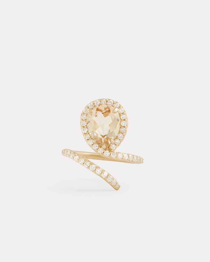 Vertical Script Pear Shape Ring with Yellow Tourmaline and Diamonds