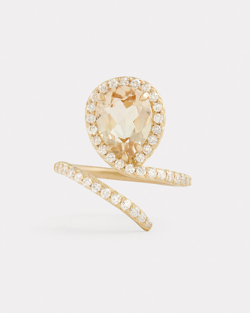 Vertical Script Pear Shape Ring with Yellow Tourmaline and Diamonds