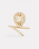 Vertical Script Pear Shape Ring with Yellow Tourmaline and Diamonds