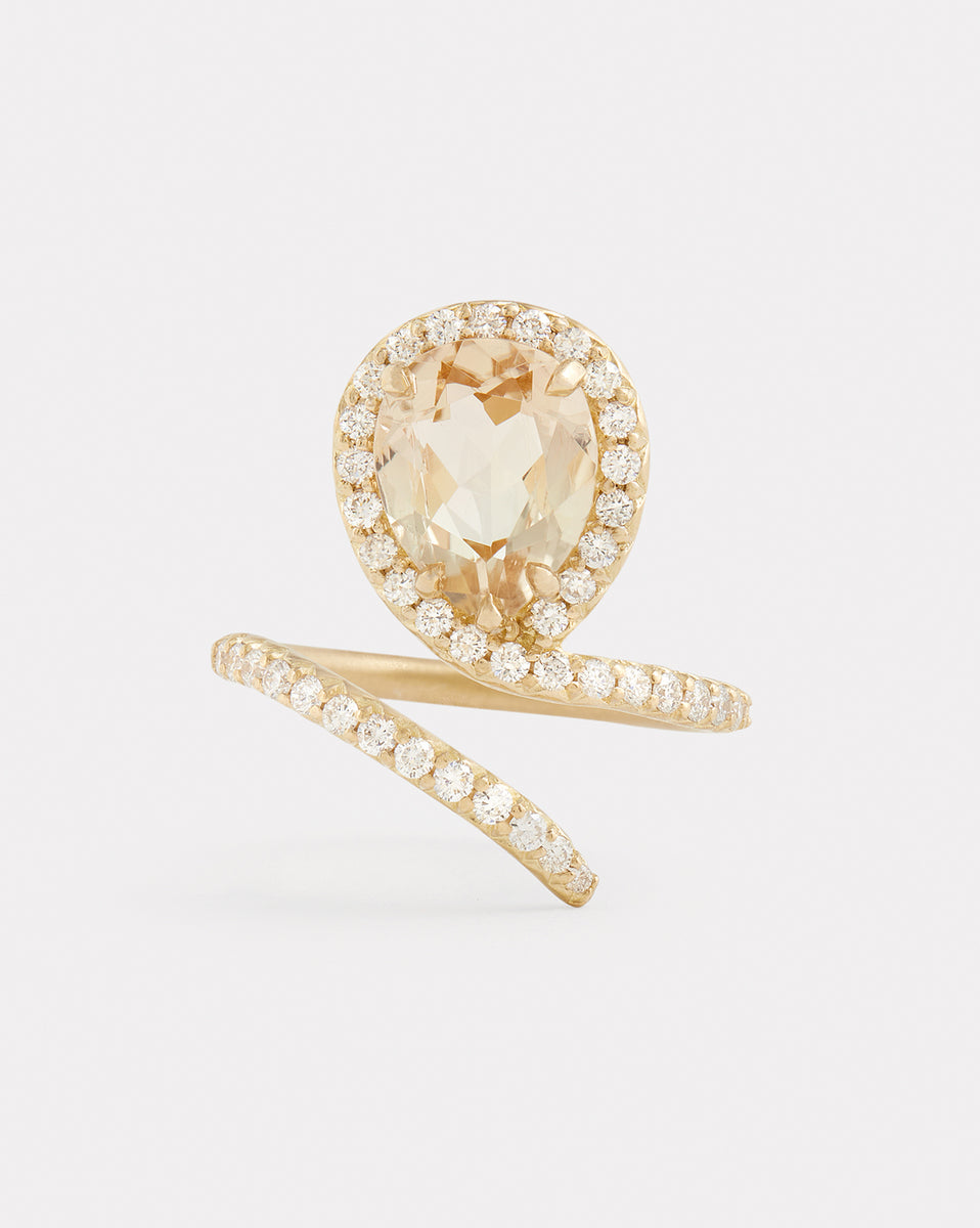 Vertical Script Pear Shape Ring with Yellow Tourmaline and Diamonds