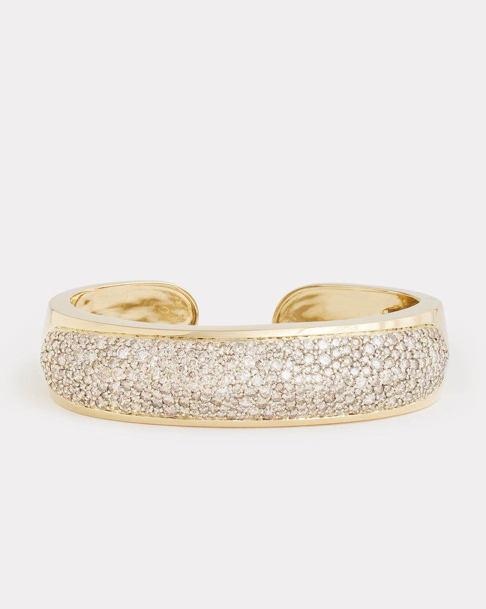 Yellow and White Gold Convex Bangle with Champagne Diamonds